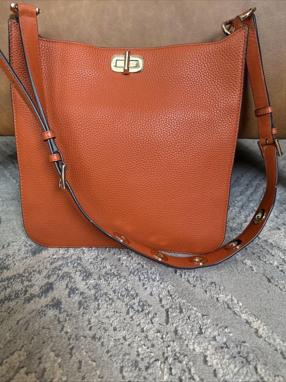 Michael Kors Orange Pebbled Leather Sullivan Messenger Tote Bag Large x